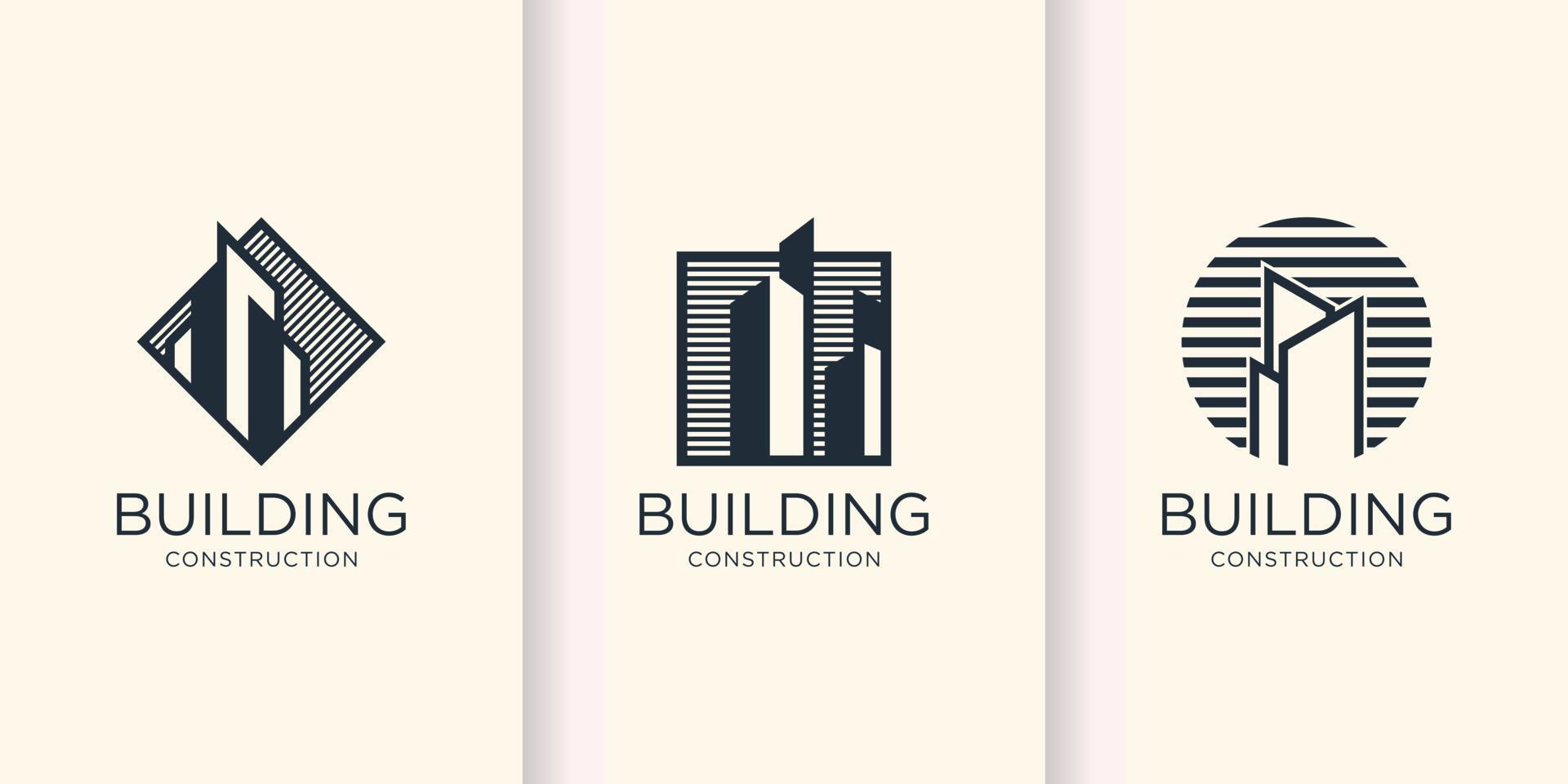 uppsättning av byggnadslogotypsamling med unik konturstil, konstruktion, modern, företag, premiumvektor vektor