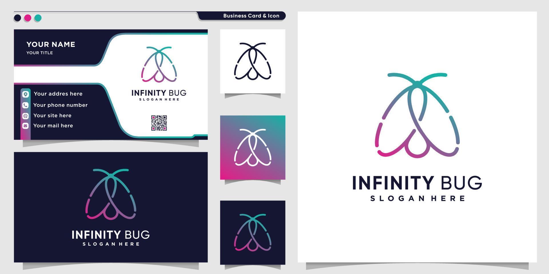 bugg logotyp med infinity line art stil och visitkortsdesignmall, tech, djur, mall, premium vektor