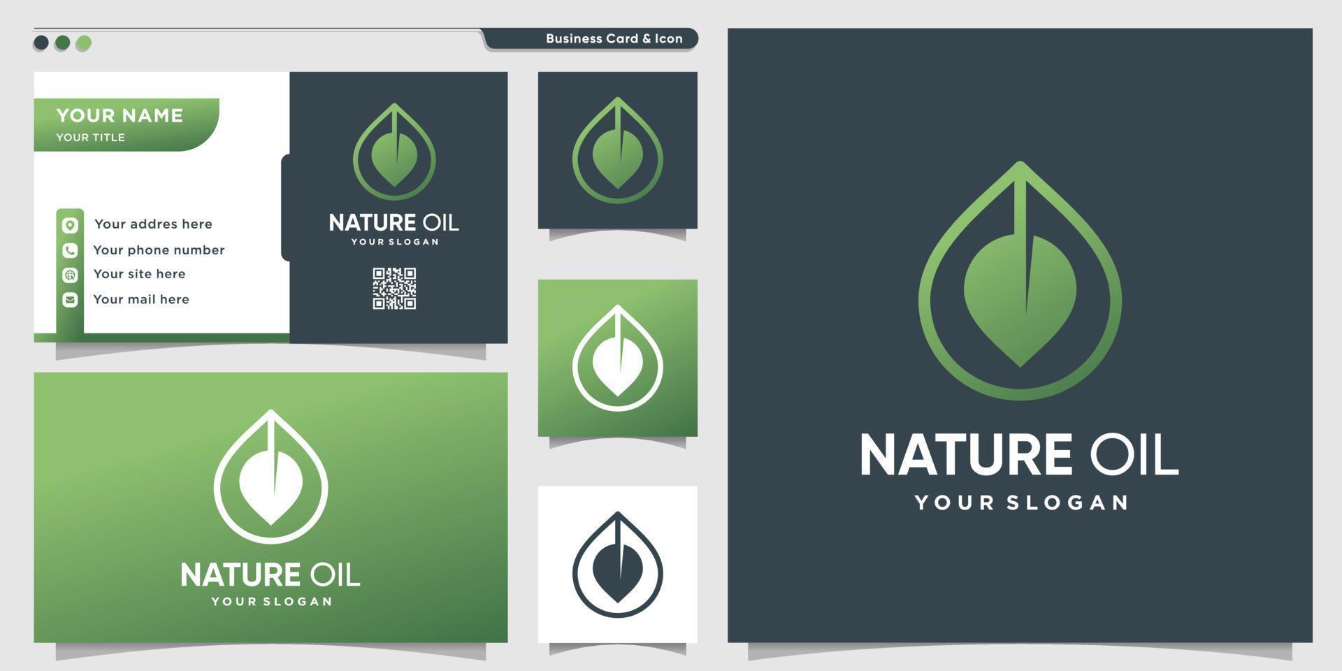 Naturöl-Logo mit modernem Luxus-Gradientenstil und Visitenkarten-Design-Vorlage Premium-Vektor vektor