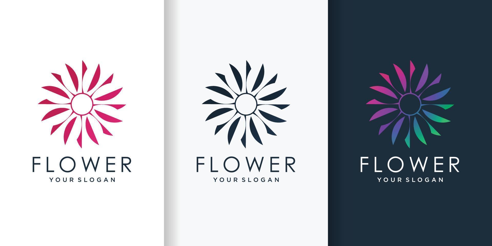 Blumenlogo mit modernem coolem Gradientenstil und Visitenkarten-Designvorlage Premium-Vektor vektor