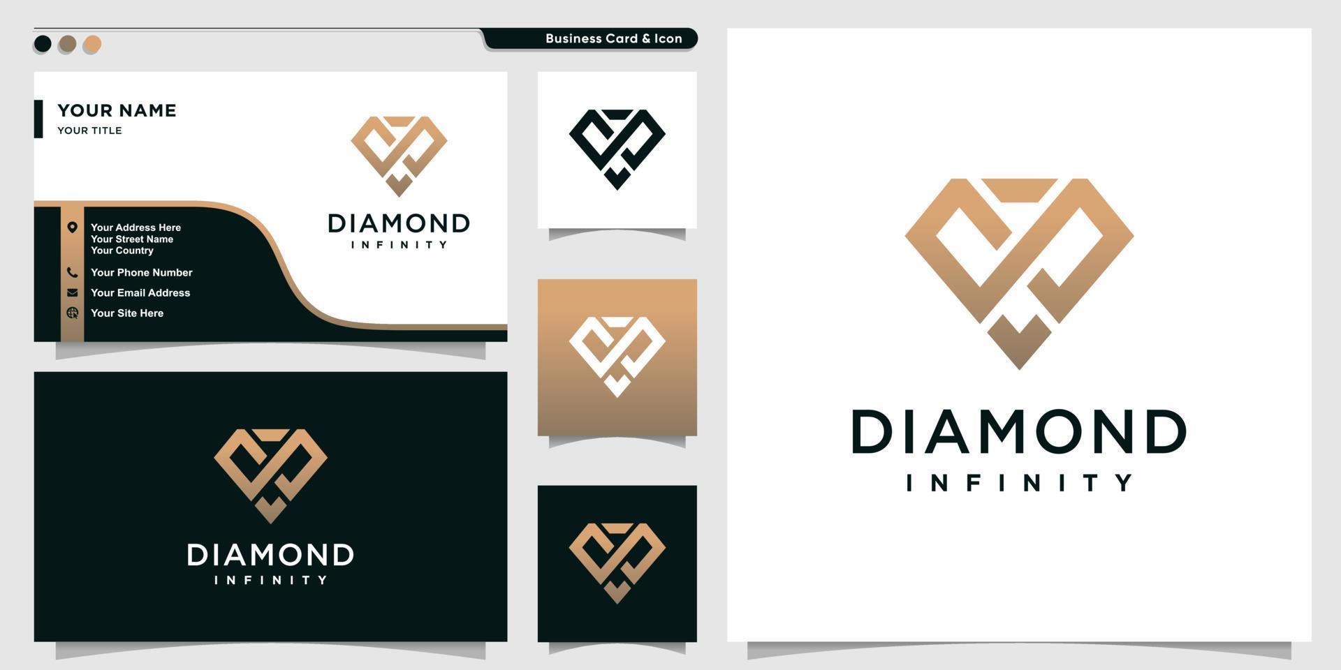 diamantlogotyp med infinity-konceptets dispositionsstil och visitkortsdesignmall premium vektor