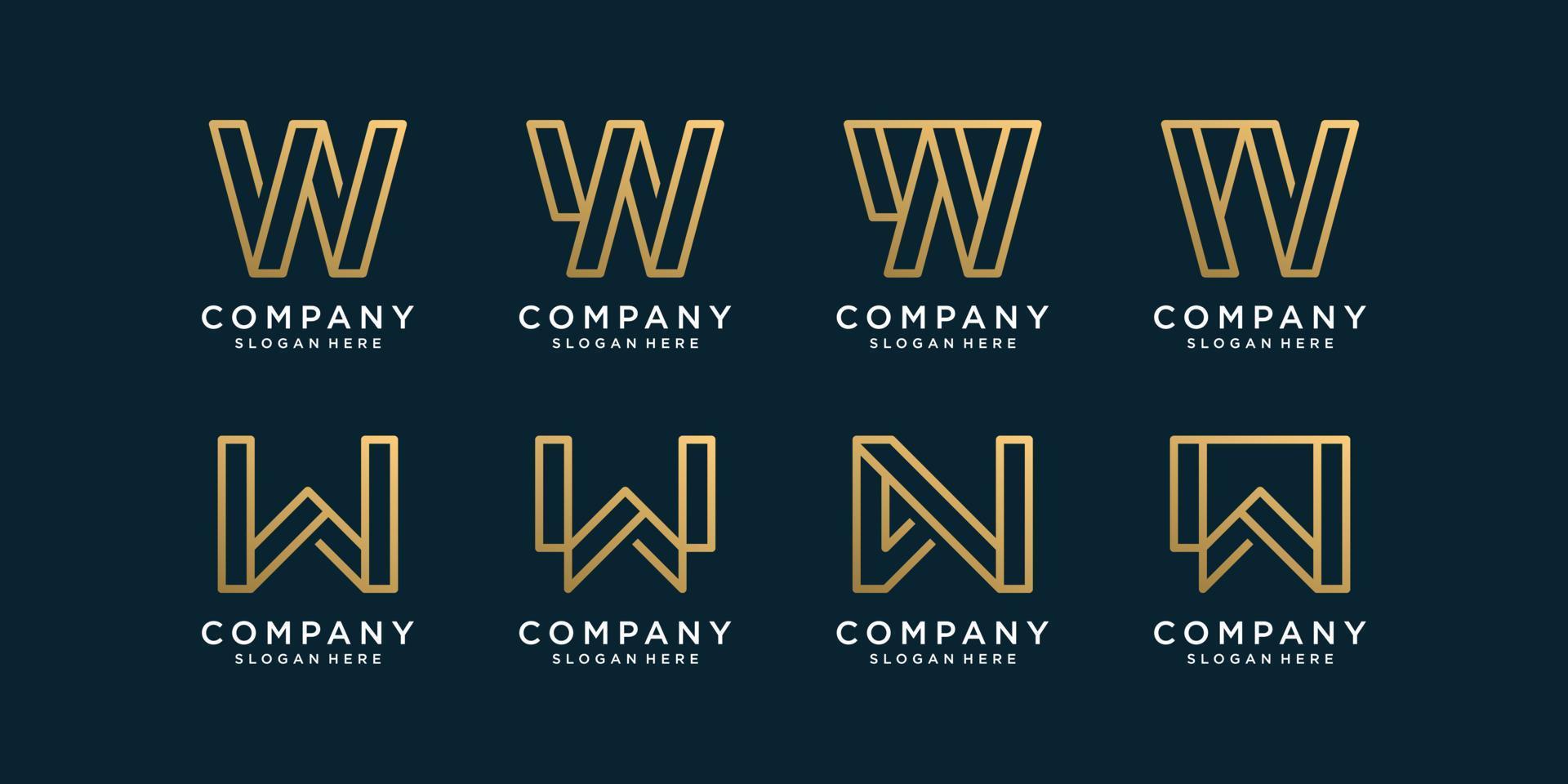 uppsättning bokstav w logotyp samling med gyllene linjekonst stil premium vektor