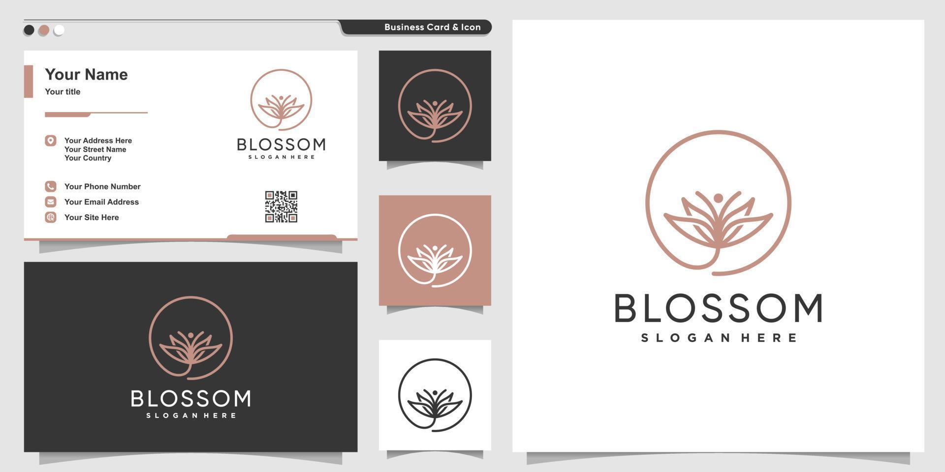blossom logo massage med blomma linje konst stil och visitkort design premium vektor