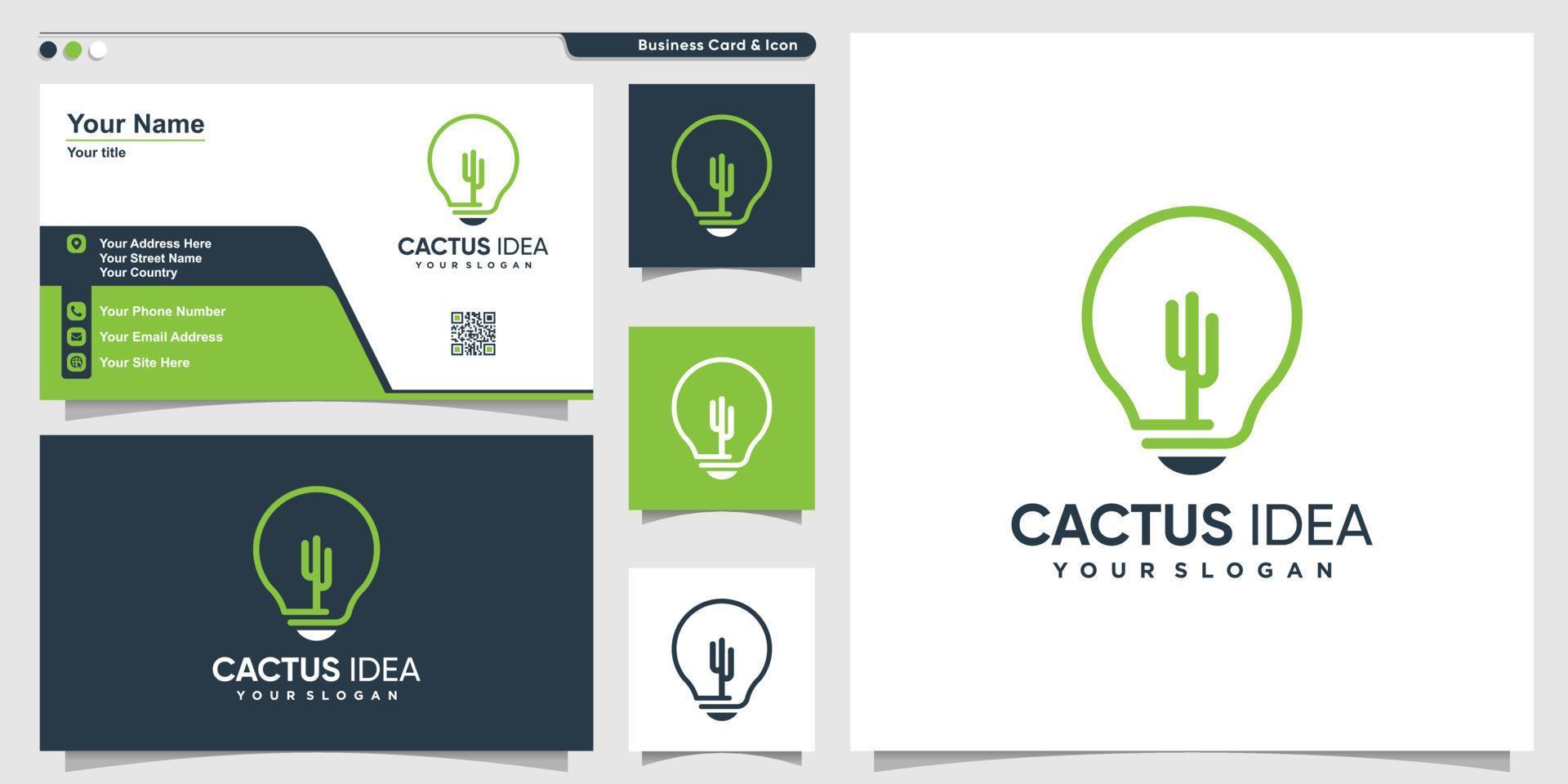 kaktuslogotyp med idélinjekonststil och visitkortsdesign, mall, växt, smart premiumvektor vektor