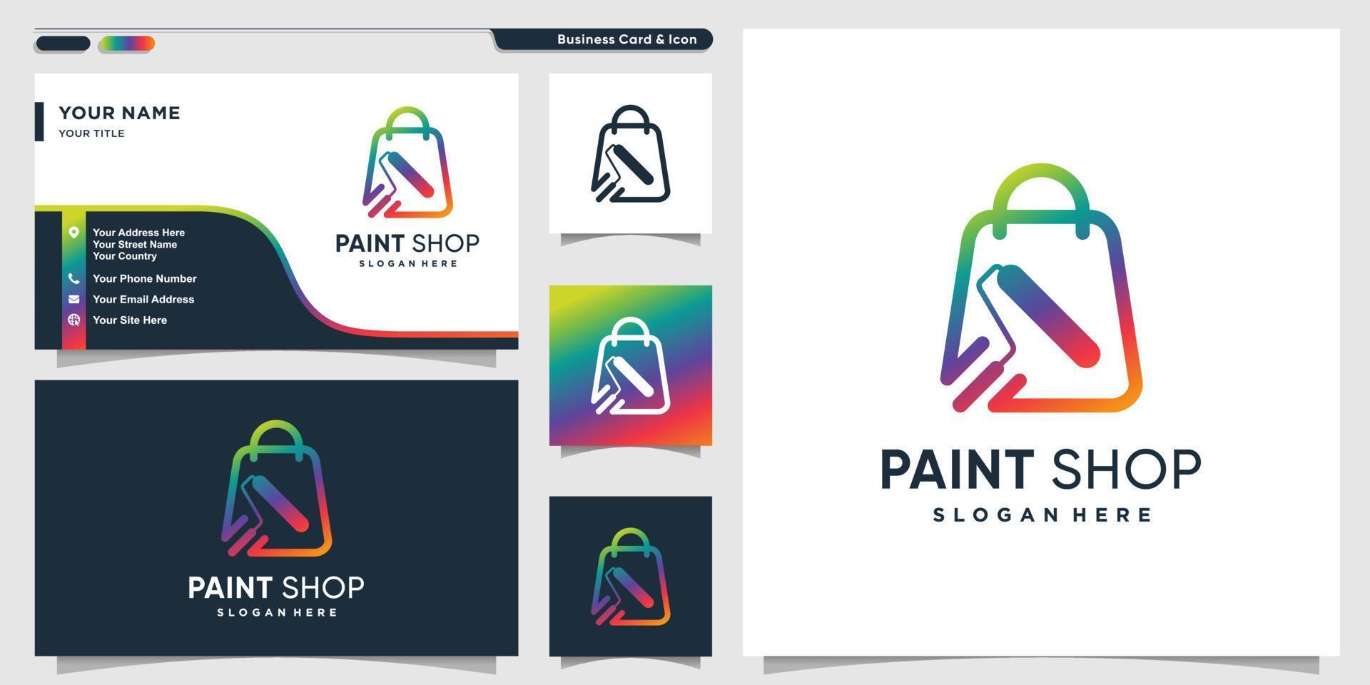 paint shop logotyp med modern gradient linjekonst stil och visitkort designmall premium vektor