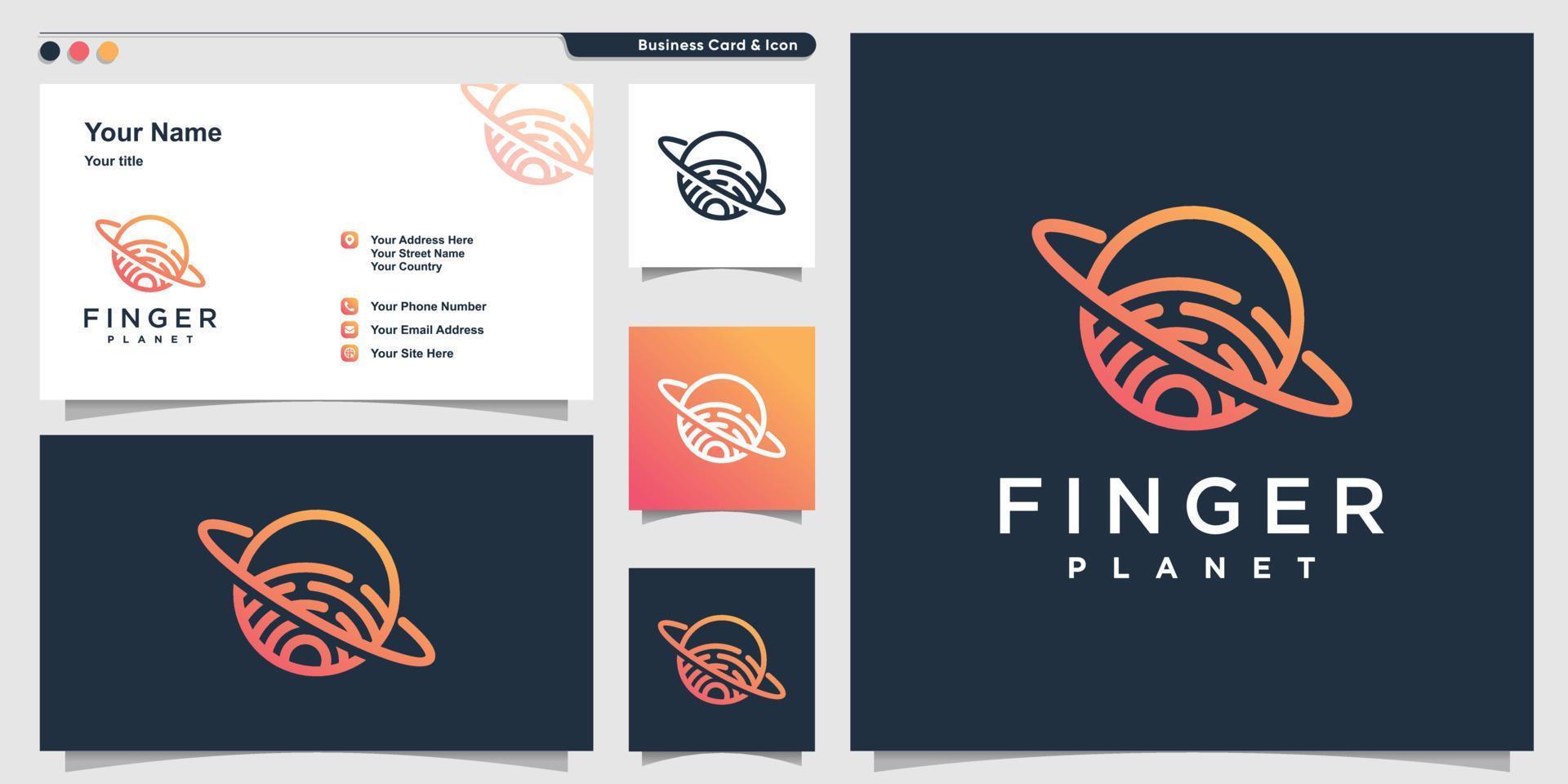 Planet-Logo mit Linienkunst-Fingerstil und Visitenkarten-Design-Premium-Vektor vektor