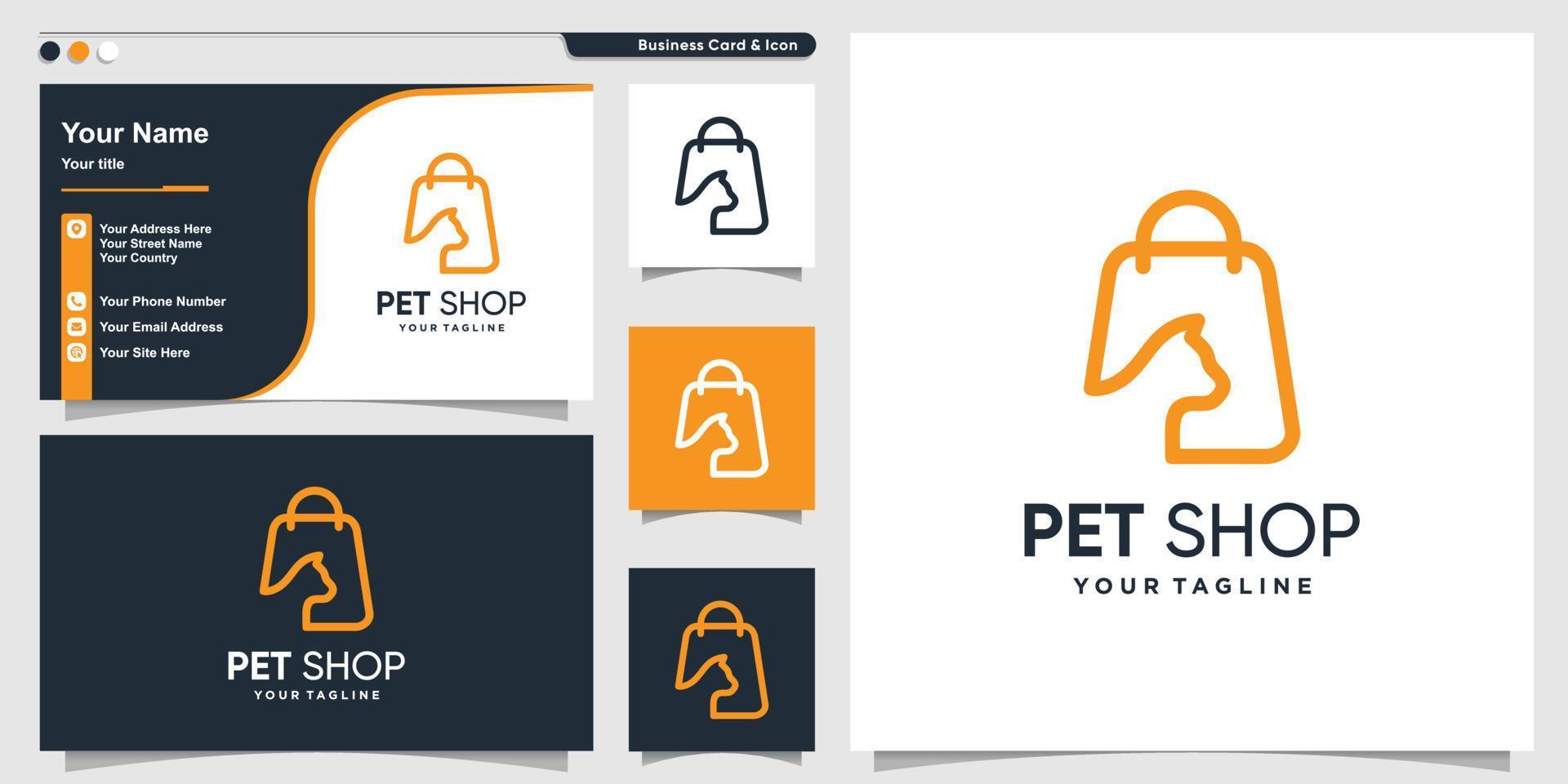 Pet Shop-Logo mit modernem Gradientenlinien-Kunststil und Visitenkarten-Design-Vorlage Premium-Vektor vektor