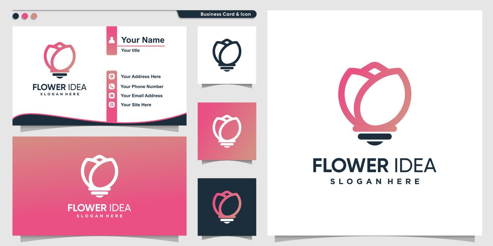 blomma logotyp med kreativ idé linjekonst stil och visitkort designmall premium vektor