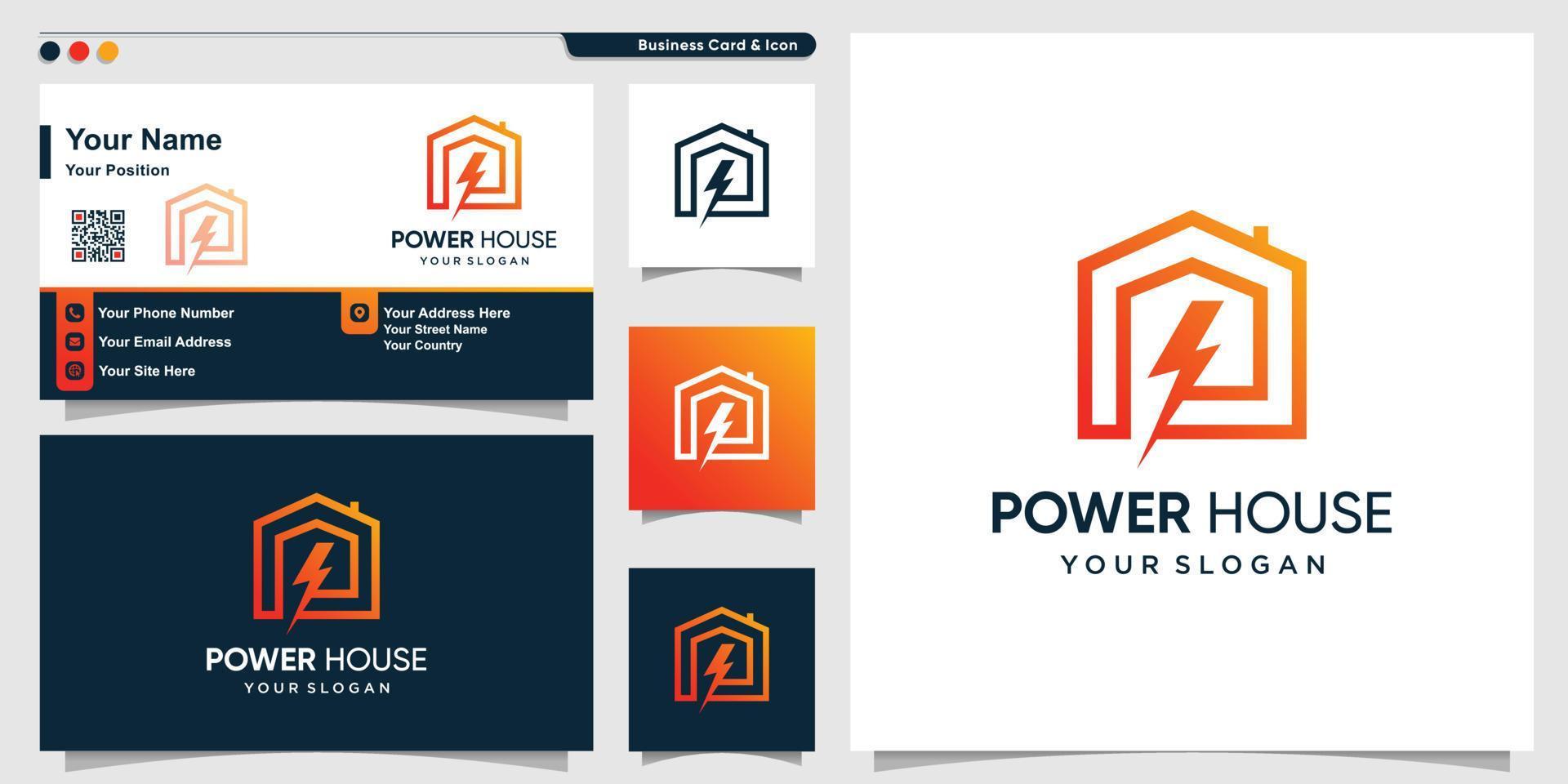 hus logotyp med modern gradient elkraft koncept och visitkort design premium vektor