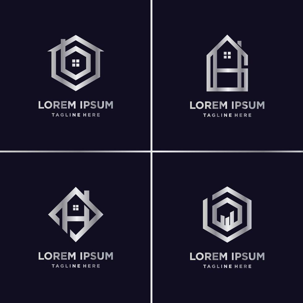 silver hem logotyp samling, hem, silver, modern, gradient, abstrakt premium vektor