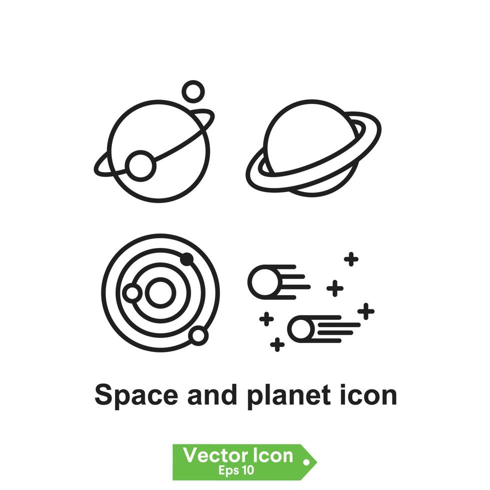 rymd och planet ikon. planeter linjära ikoner isolerade universum koncept vektor