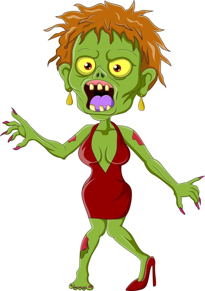 tecknad zombiekvinna isolerad på vit bakgrund vektor