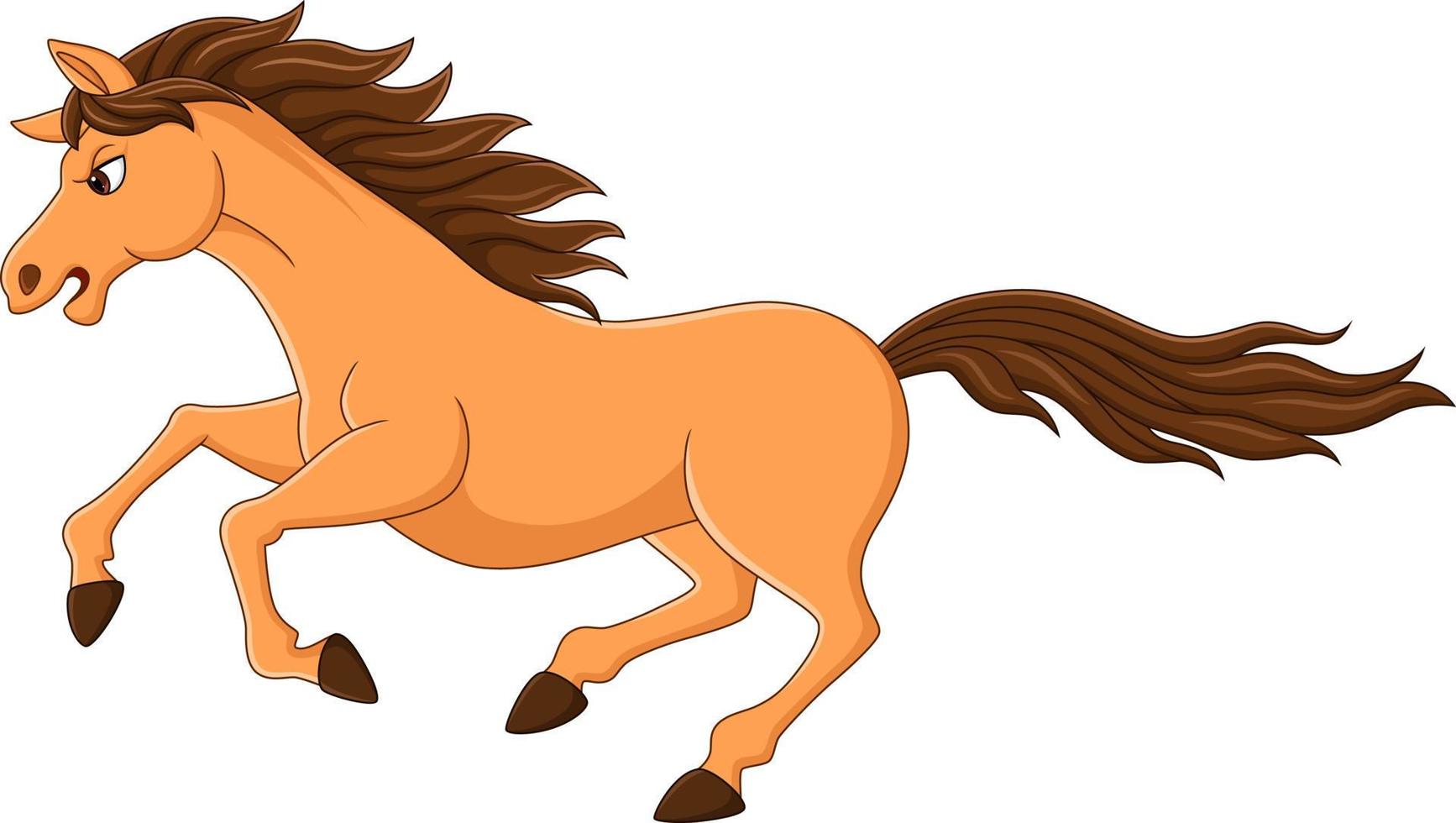 tecknad brun häst körs på vit bakgrund vektor