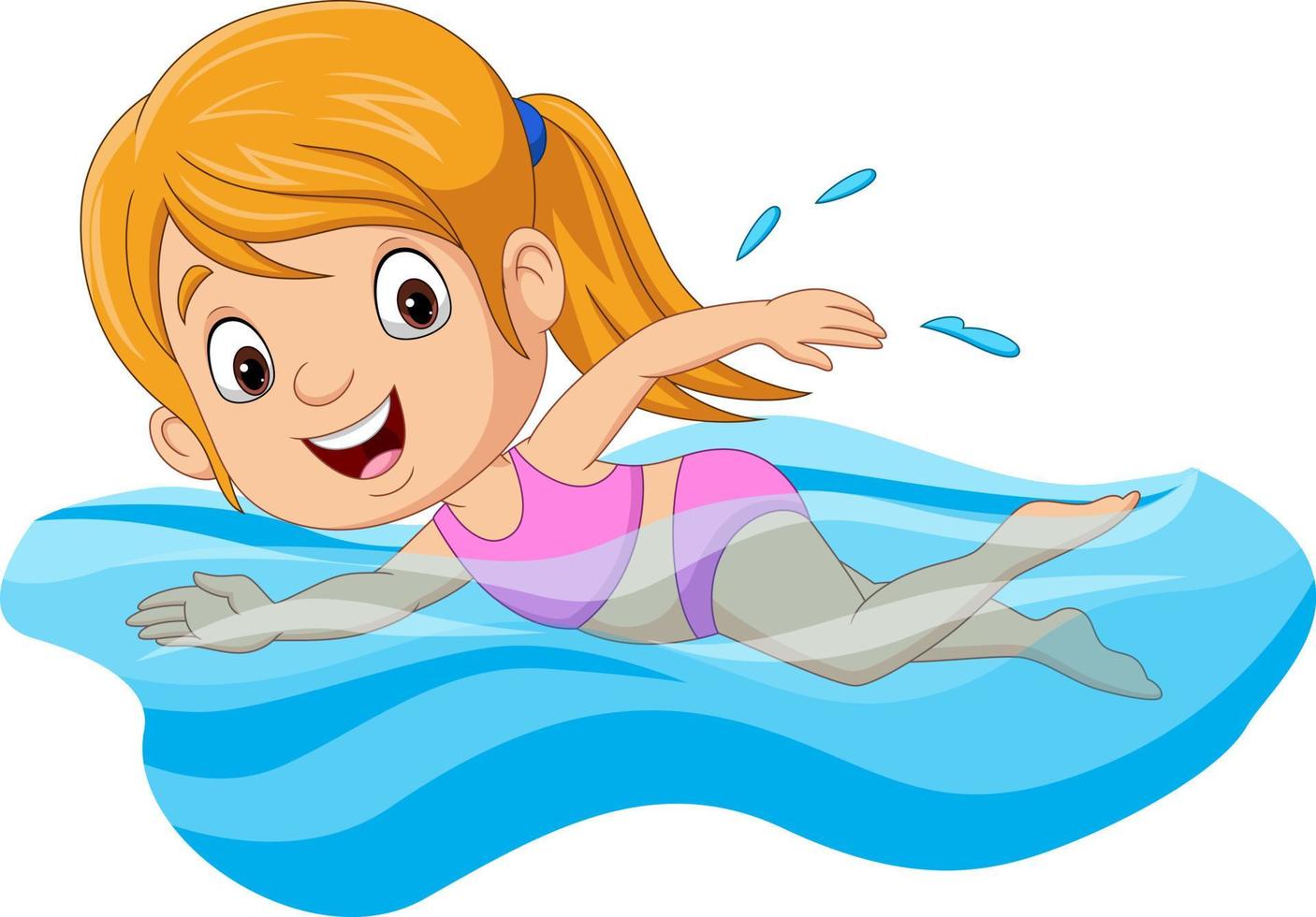 tecknad liten flicka simmare i poolen vektor
