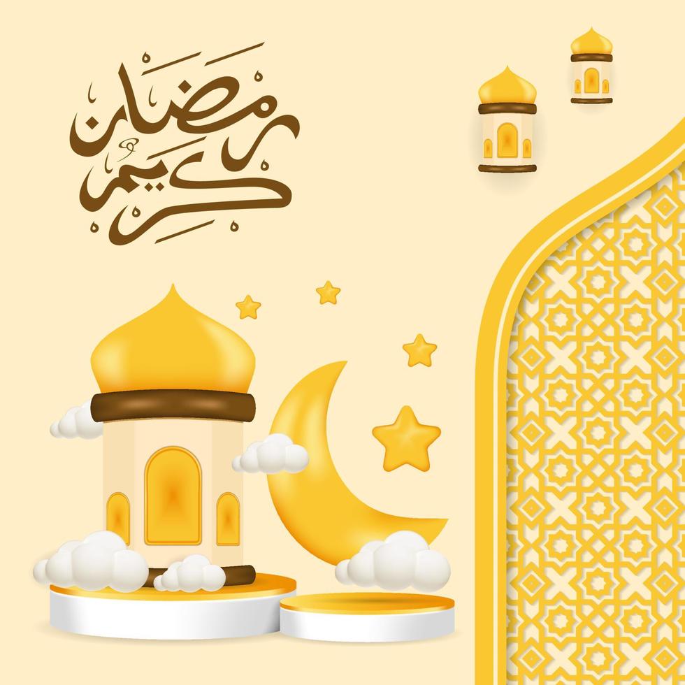 3D-Ramadan-Kareem mit Kalligrafie und Muster vektor