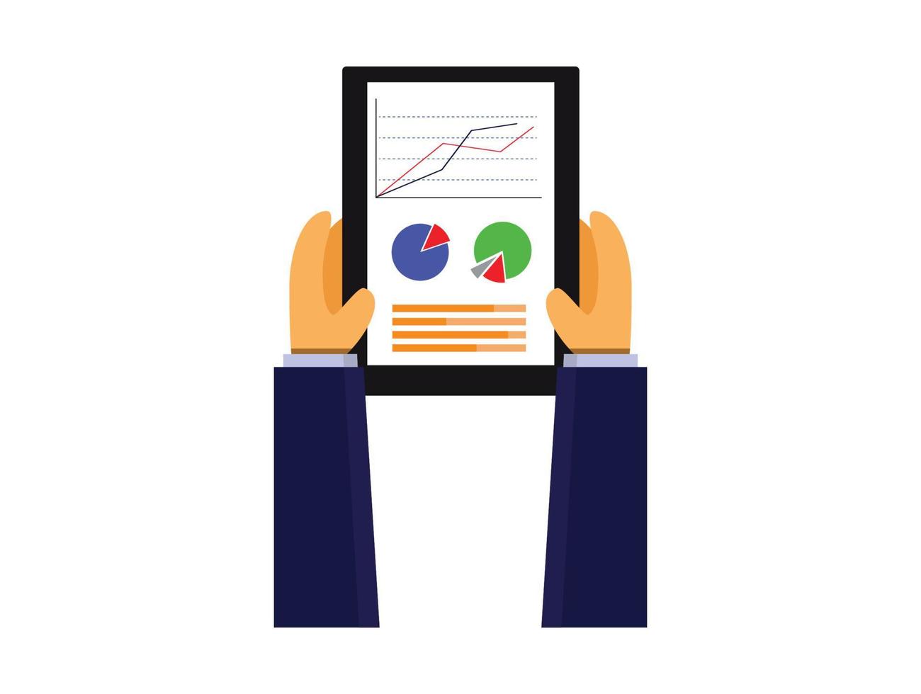 affärsman håller tablett med affärsdiagram, vektorillustration vektor