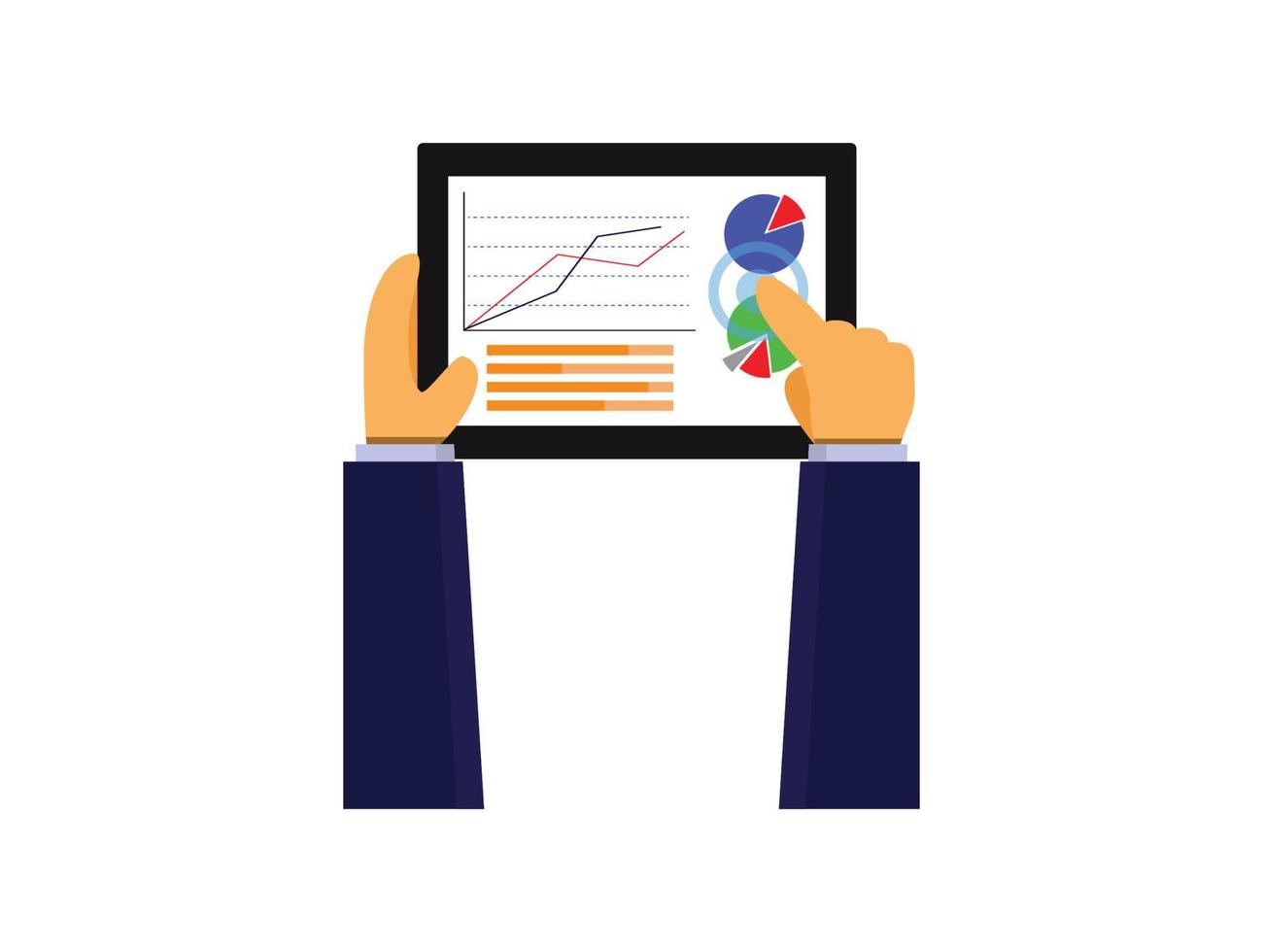 affärsman håller tablett med affärsdiagram, vektorillustration vektor