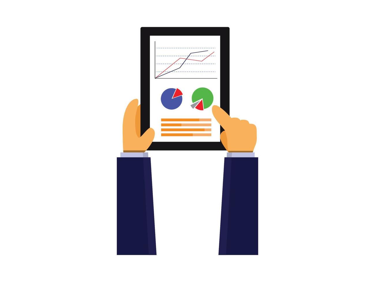 affärsman håller tablett med affärsdiagram, vektorillustration vektor