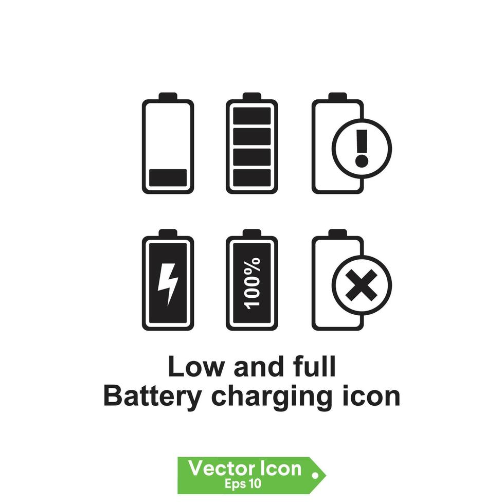 låg och full batteriladdningsikon vektor