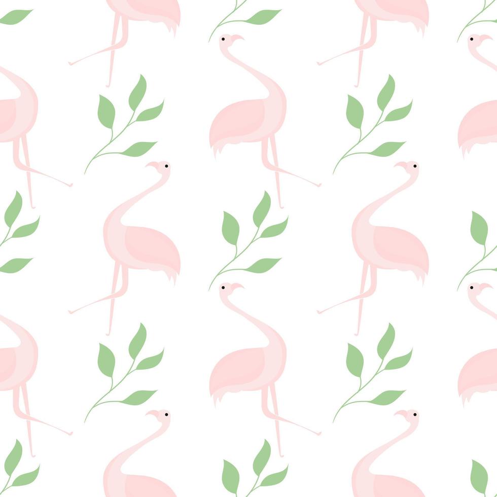 sömlösa mönster av flamingos och löv vektor