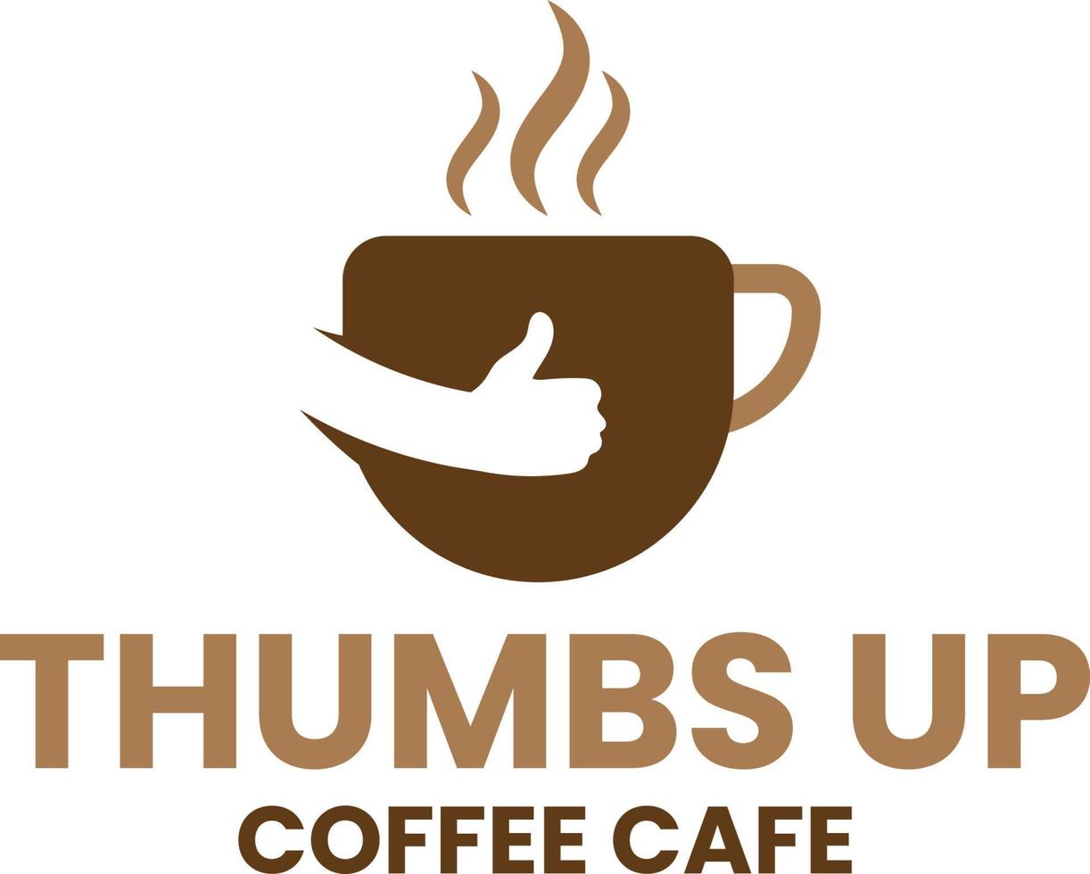 tummen upp kaffe café logotyp design vektor