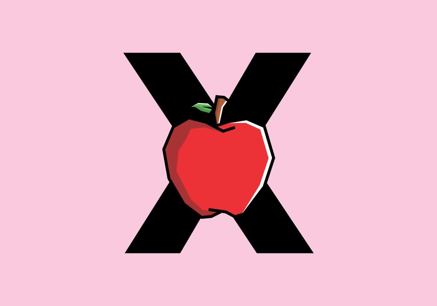 x Anfangsbuchstabe mit rotem Apfel im steifen Kunststil vektor