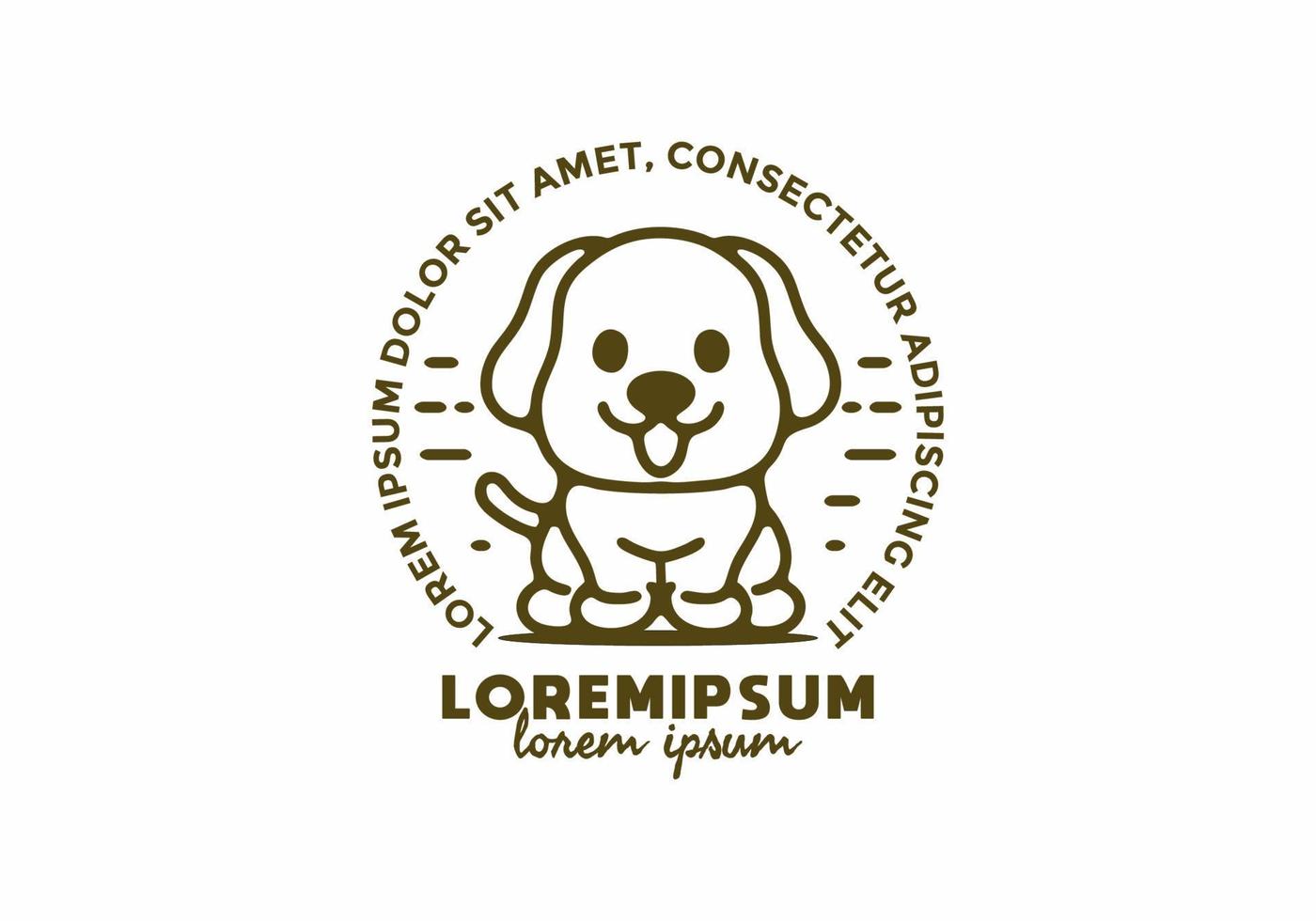 söt glad hund linjekonstillustration med lorem ipsum text vektor