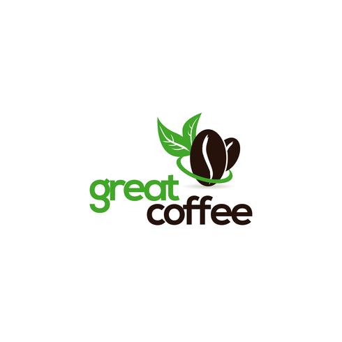 Kaffebönor och gröna bladlogotyp vektor