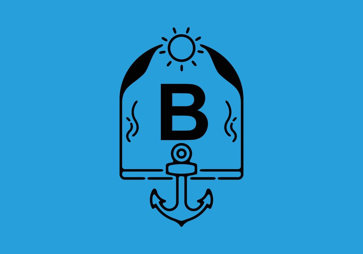schwarze linie kunstillustration des b-anfangsbuchstabens im ankerrahmen vektor