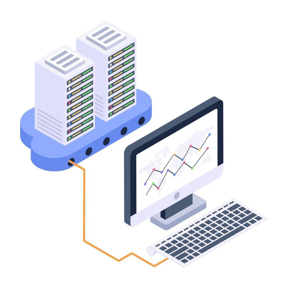 isometrische Stilikone für Server-Computing, Cloud-Technologie vektor