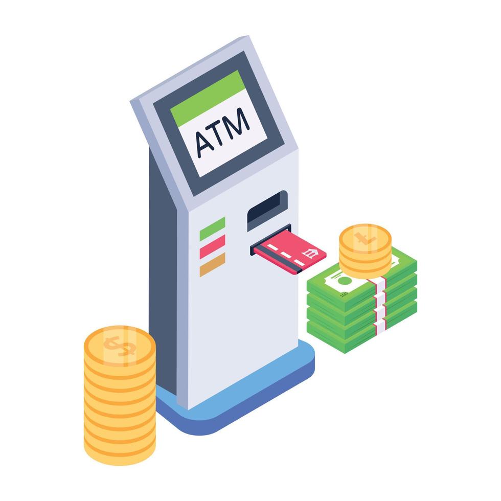 atm maskin isometrisk stilikon, affärsdiagram vektor