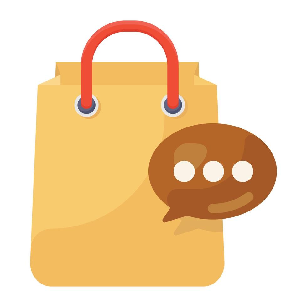 shopping meddelande ikon, shoppingväska med pratbubbla vektor