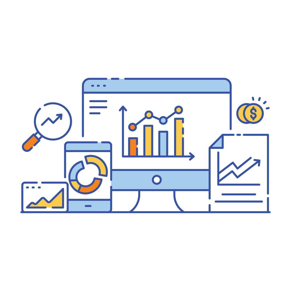 flache artillustration der geschäftsdatenanalyse, grafische darstellung vektor