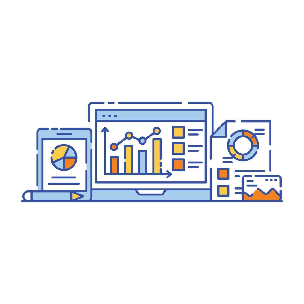 flache artillustration der geschäftsdatenanalyse, grafische darstellung vektor