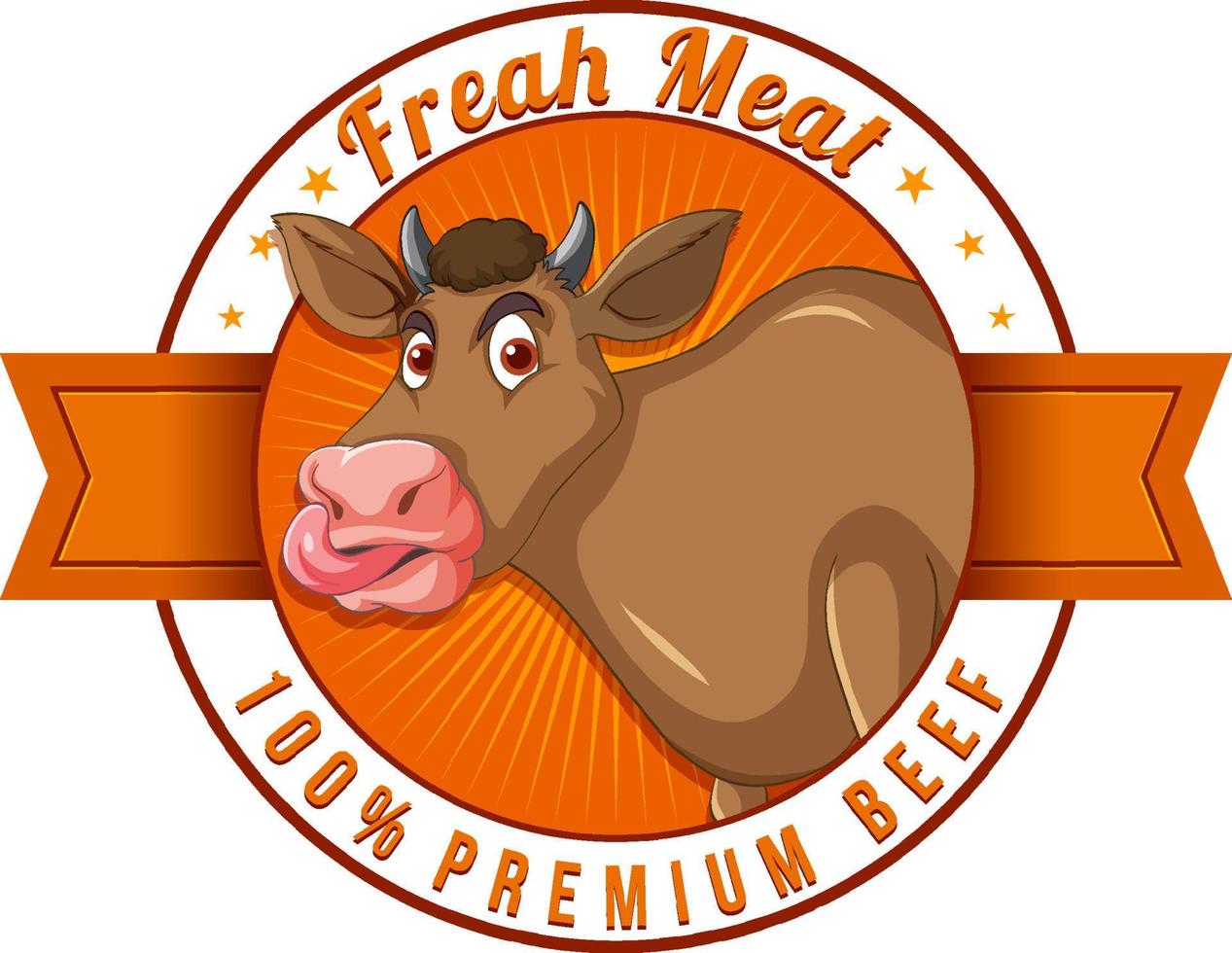 Frischfleisch-Premium-Rindfleisch-Logo mit Kuh-Cartoon vektor