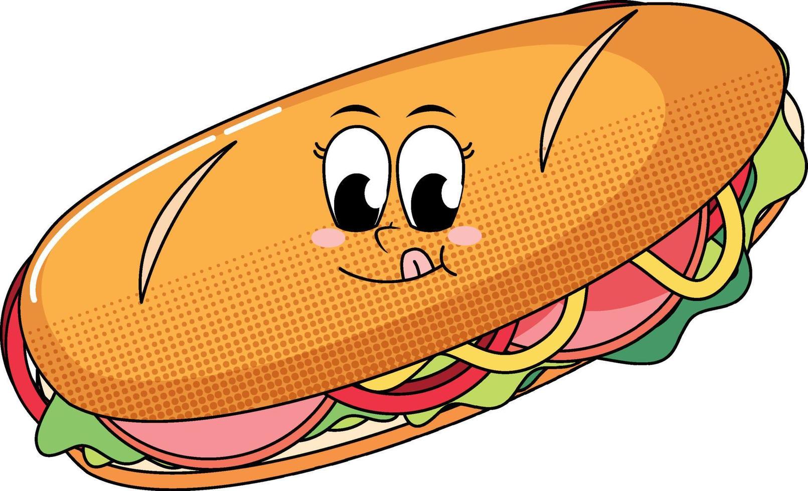 Sandwich-Cartoon-Figur auf weißem Hintergrund vektor