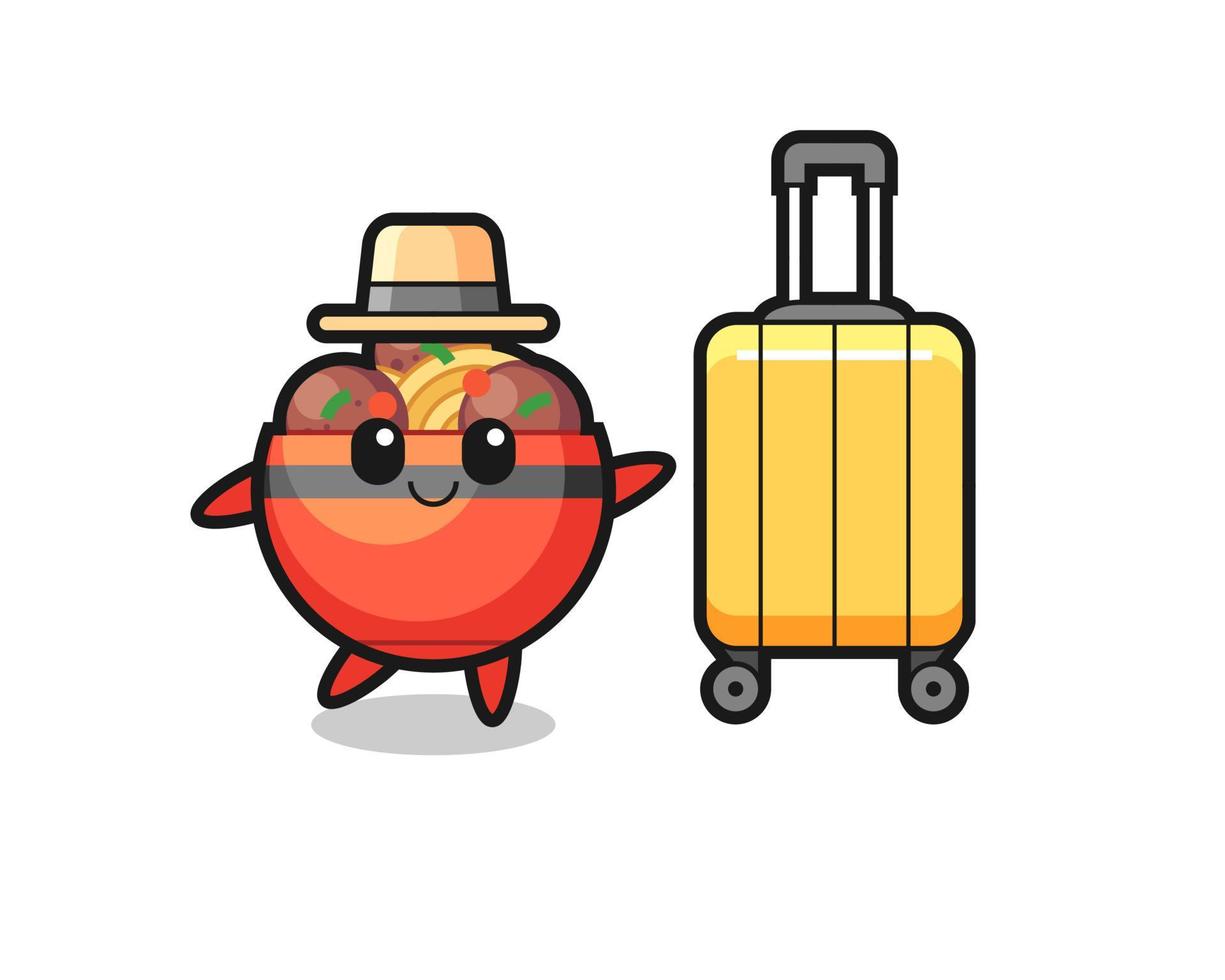 köttbulle skål tecknad illustration med bagage på semester vektor