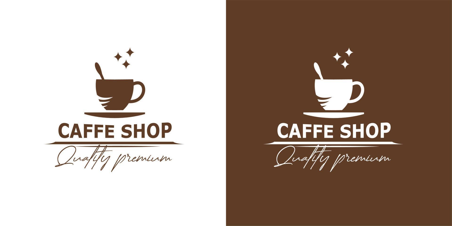 Abbildung Logo Vektorgrafik des Trinkens einer heißen Kaffeetasse und des kleinen Löffels. Perfekt für Café-Shop- oder Kaffeehaus-Logo mit der besten Kaffeebohne in Premium-Qualität. Koffein vektor