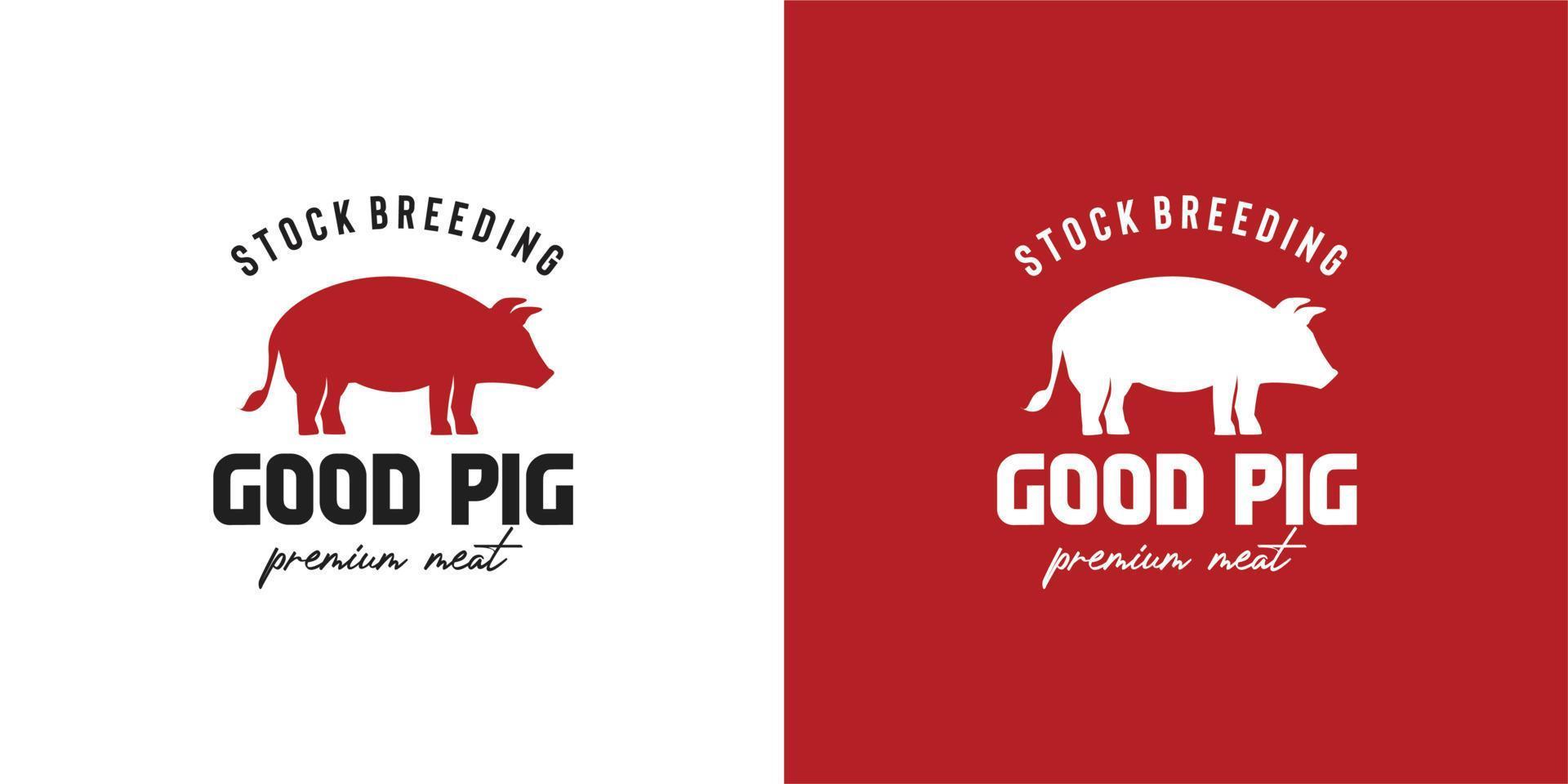 Logo-Vektorgrafik von rotem Schweinefleisch Schweinefleisch mit der roten Schweineillustration, von gutem Schwein, Premium-Schweinefleisch aus der Viehzucht, verwendet für Verkäufer von Schweinefleischprodukten, Einzelhandelsmarkt für Schweinefleisch vektor