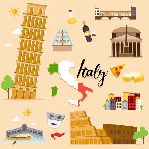 Tourist Italy Travel uppsättning samling vektor