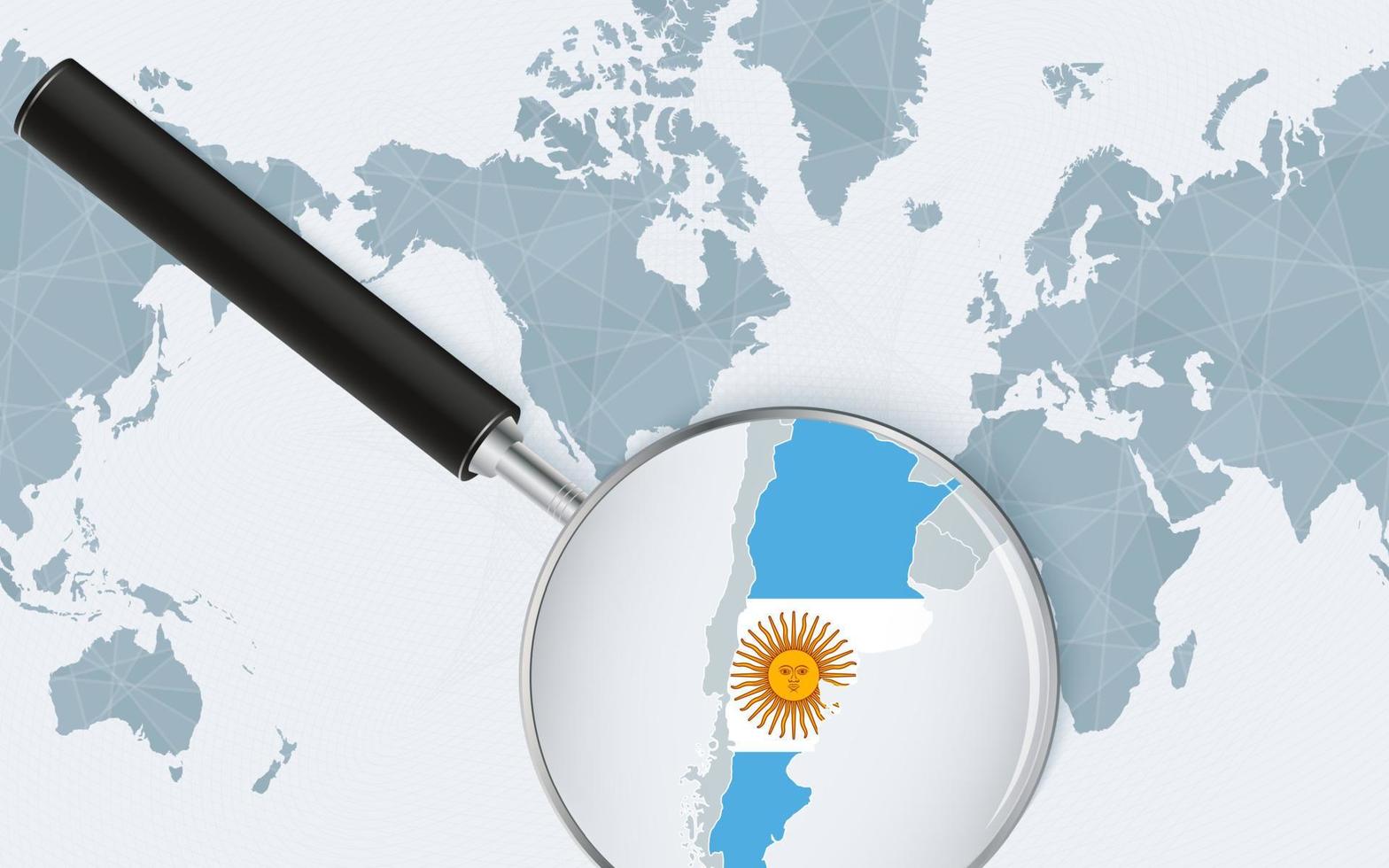 förstorad karta över argentina på amerikacentrerad världskarta. förstorad karta och flagga av Argentina. vektor