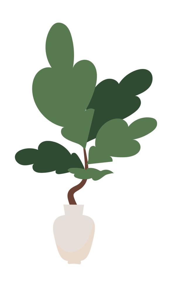 Pflanze mit großen grünen Blättern im halbflachen Farbvektorobjekt des Topfes vektor