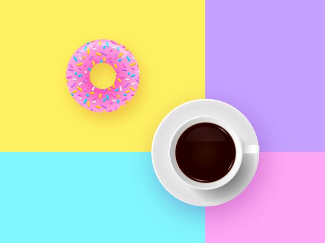 Donut Und Tasse Kaffee Pop Hintergrund vektor