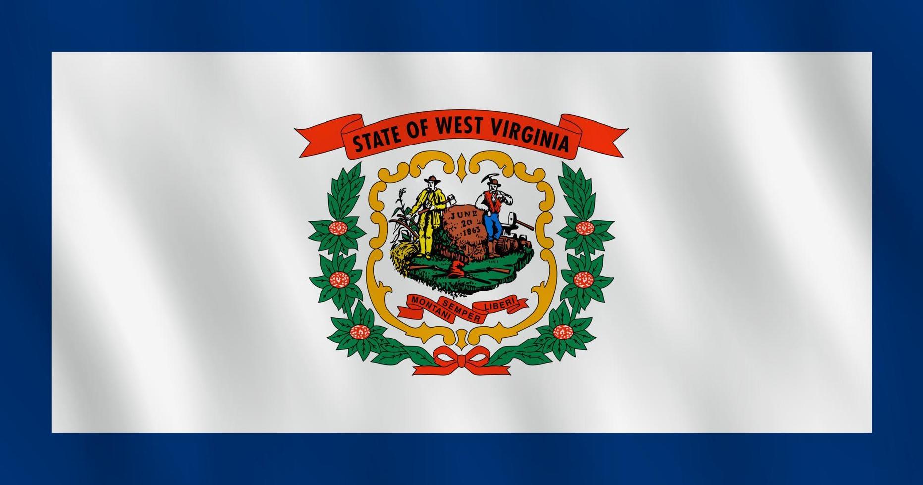 West Virginia US-Staatsflagge mit Weheffekt, offizielle Proportionen. vektor