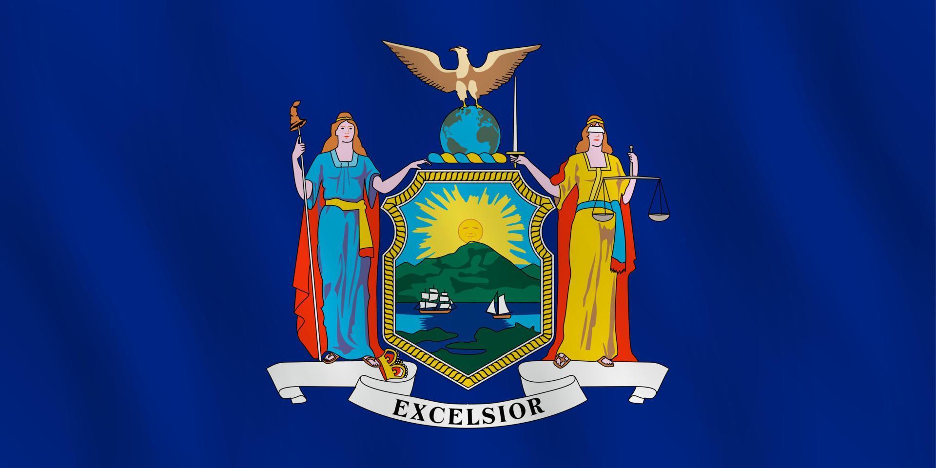 New York US-Staatsflagge mit Welleneffekt, offizielle Proportion. vektor