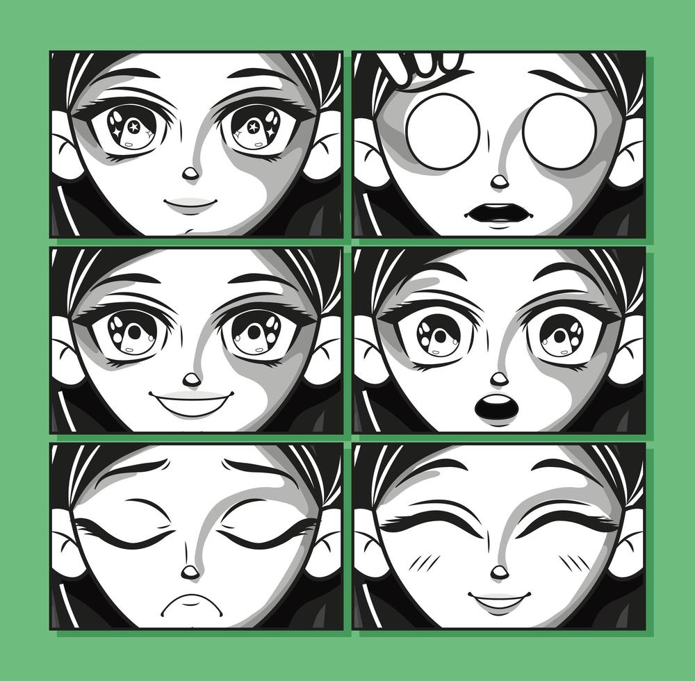Anime Emotionen Gesichter vektor