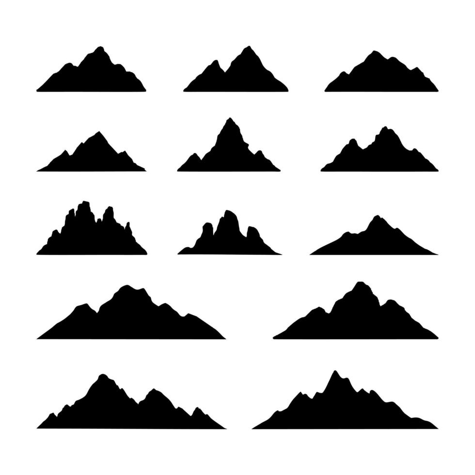 uppsättning berg. berg ikon design isolerad på vit bakgrund. bergstopp siluett. berg ikon samling. vektor