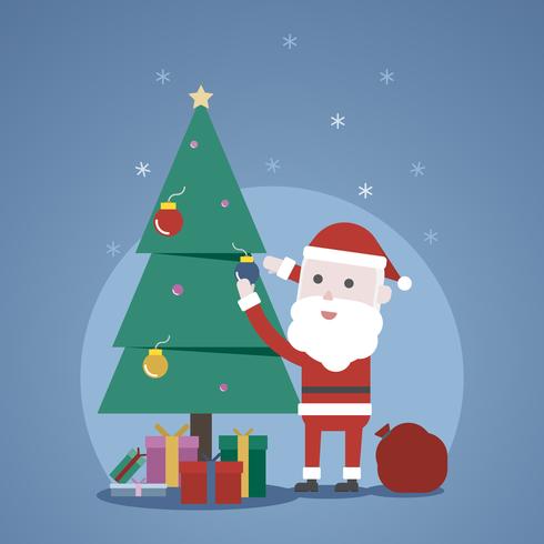 Julvinterbegrepp, gulliga jultomten som dekorerar ett julgran vektor