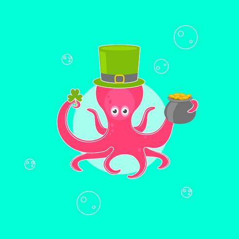 St Patrick Tageskarte mit einem Kraken-Charakter vektor