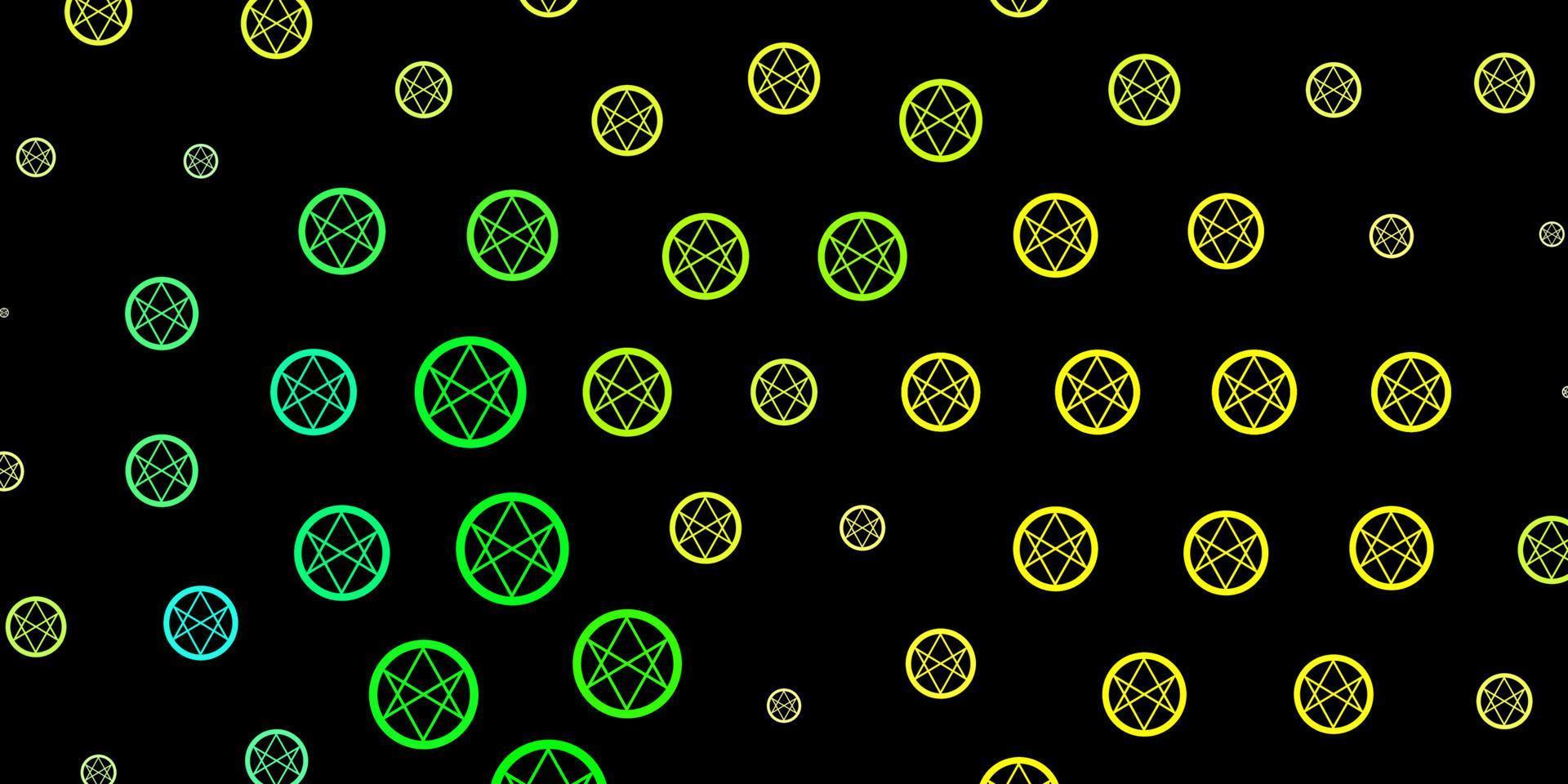mörkgrönt, gult vektormönster med magiska element. vektor
